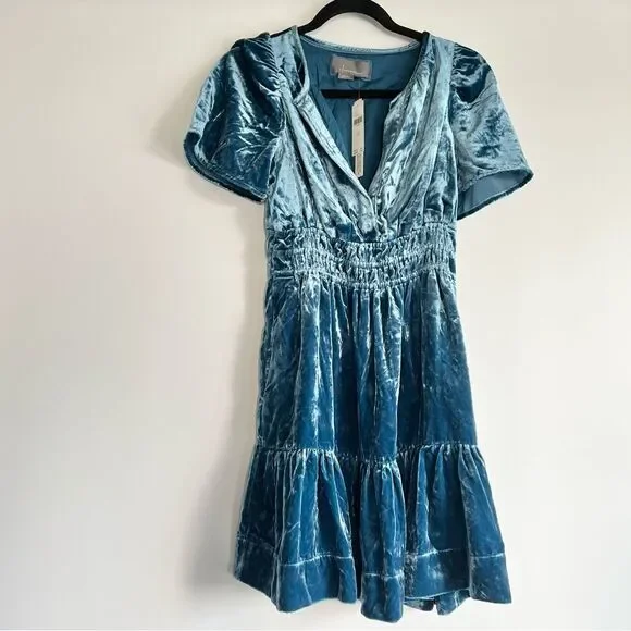 Anthropologie The Somerset Mini Dress: Velvet Edition in Blue Size XXS NWT - Picture 4 of 16